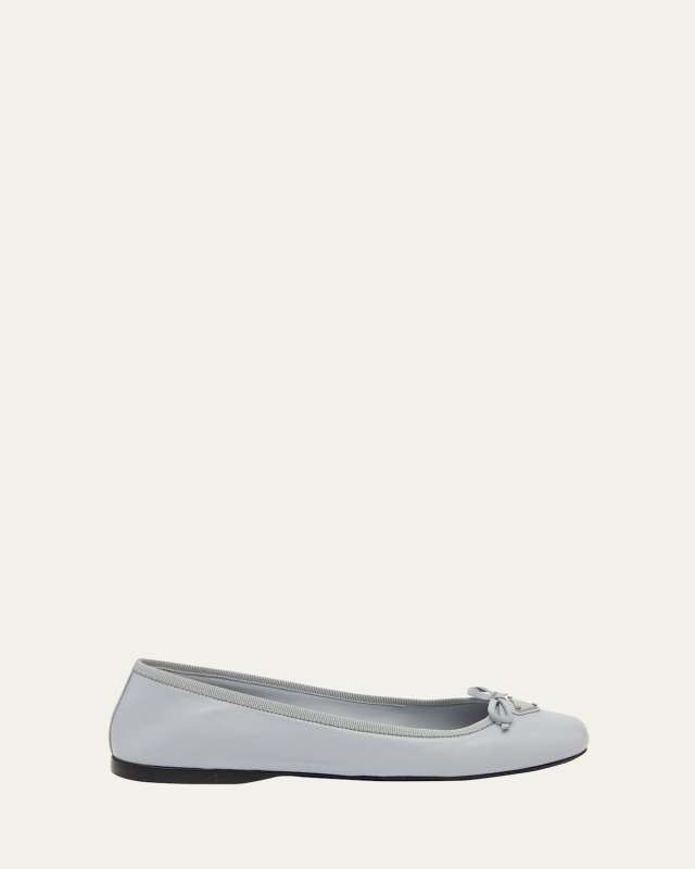 Napa Lambskin Leather Bow Ballerina Flats